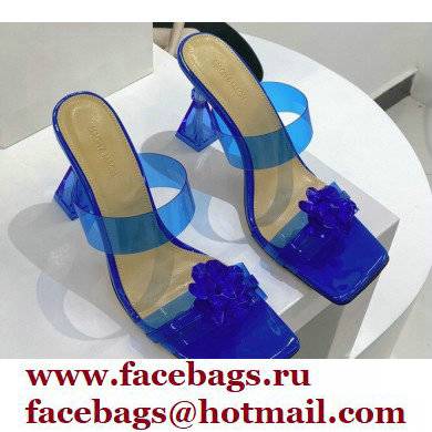 Mach & Mach Heel 9.5cm Rose Flower Mules PVC Blue 2022
